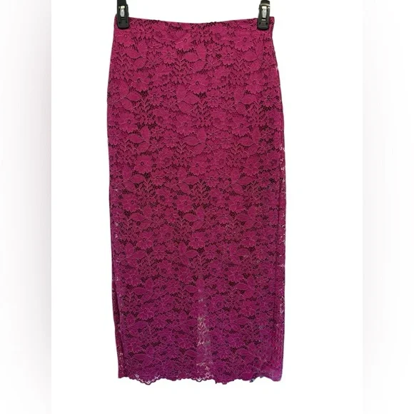 NWT Zara Fuchsia Lace Midi Skirt - Picture 2 of 7